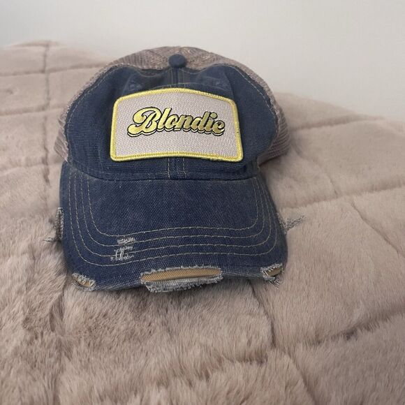 Blondie Trucker Hat Judith March Snapback Distressed Denim Vented One Size - Picture 3 of 13